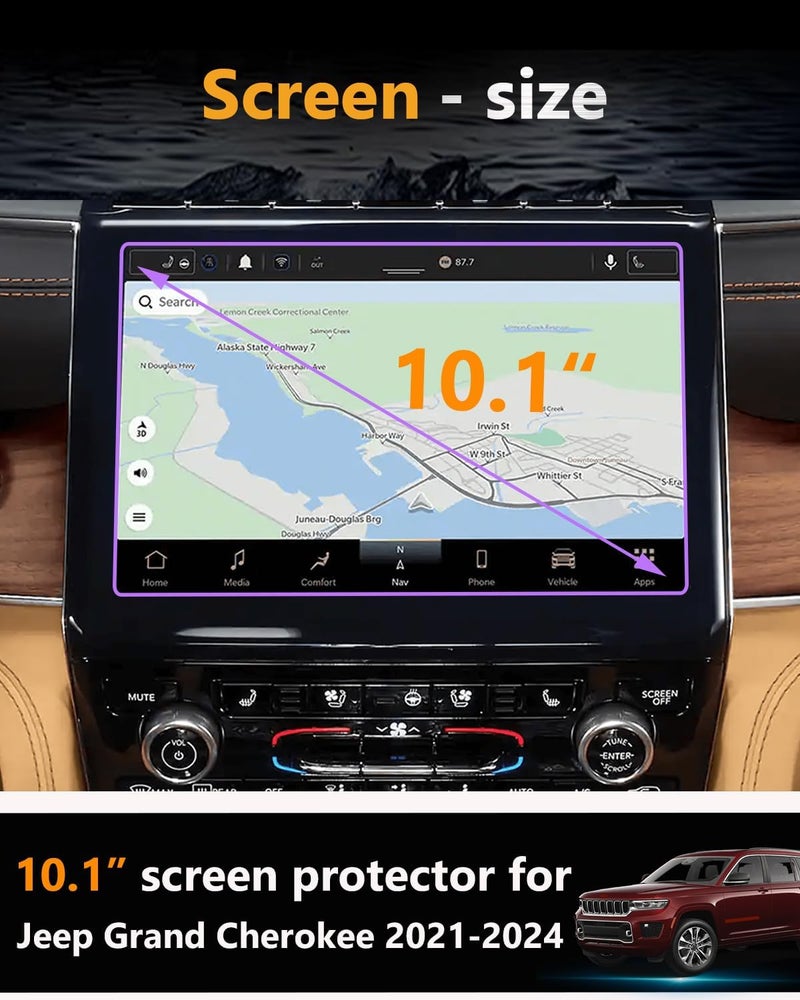 VIAROOM Screen Protector For Jeep Grand Cherokee 2021-2025,Tempered Glass Protective Film For Grand Cherokee L 2025 2024 2023 Accessories - 10.1 inch - Image 2